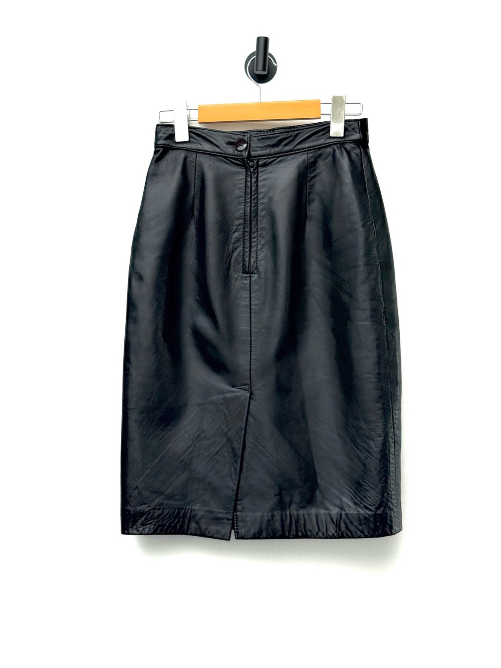 Vintage Neto Genuine Leather Pencil Skirt Black Classic 90s Lined Back Slit - Picture 2 of 12